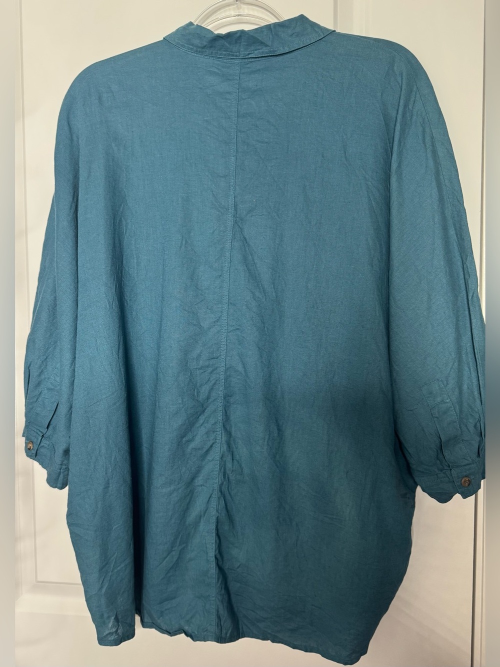 Wearables Women’s Relaxed Button-Down Shirt Teal Blue Lg linen blend oversized - Picture 4 of 4